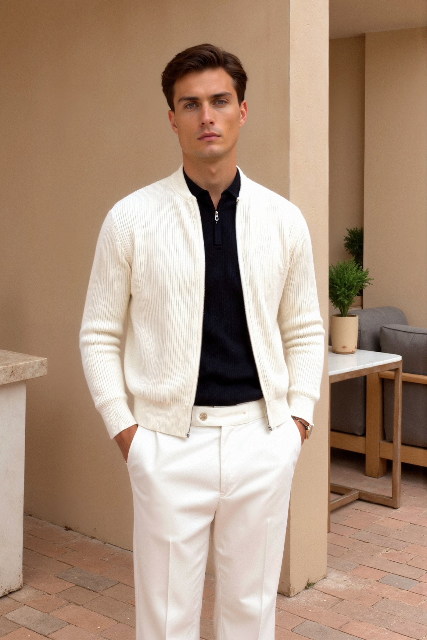 Robert | Plain Knit Crew Neck Cardigan