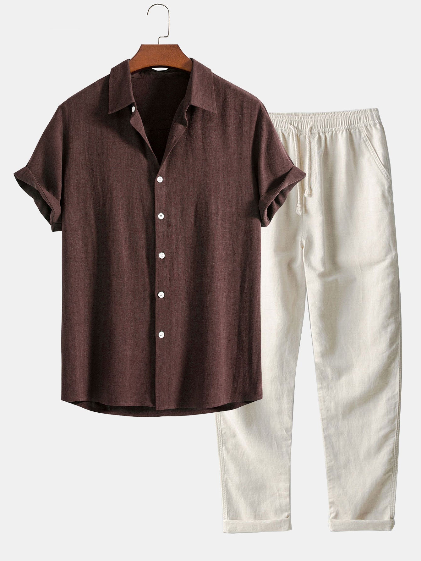 Darin | Linen and viscose blend shirt with buttons and straight linen pants