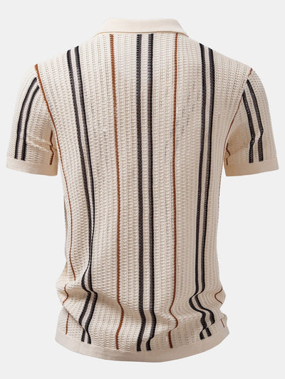 Oscar | CROCHET STRIPED SHIRT WITH BUTTONS & STRAIGHT LEG LINEN PANTS