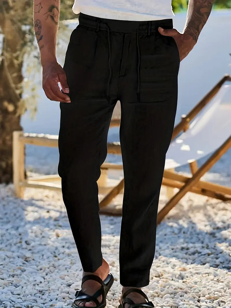 Yves | WIDE-LEG LINEN PANTS WITH DRAWSTRING