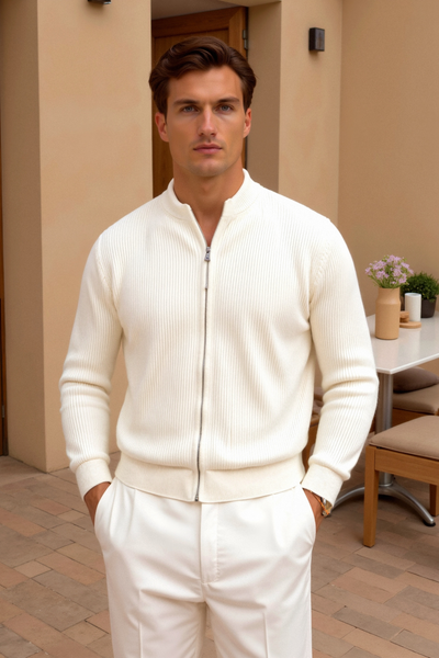 Robert | Plain Knit Crew Neck Cardigan