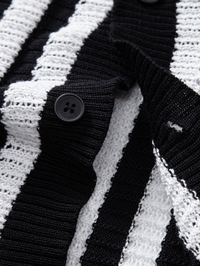 Neal | Crochet Stripe Gradient Shoulder Shirt & Straight Leg Linen Pants