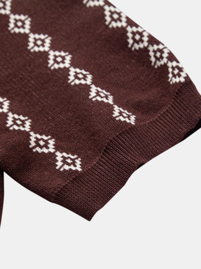 Emilio | GEOMETRIC KNIT V-NECK POLO SHIRT