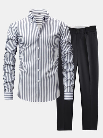 Norman | STRIPED LONG SLEEVE BUTTON-DOWN SHIRT & SLIM FIT WIDE LEG PANTS