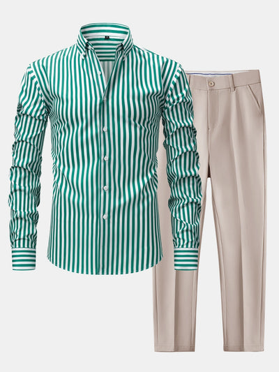 Norman | STRIPED LONG SLEEVE BUTTON-DOWN SHIRT & SLIM FIT WIDE LEG PANTS