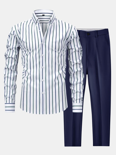 Orlando | STRIPED BUTTON-DOWN LONG-SLEEVE SHIRT & SLIM-FIT FLARED-LEG PANTS