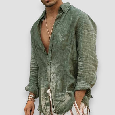 Zackary | Casual Cotton and Linen Shirt with Stand-Up Collar