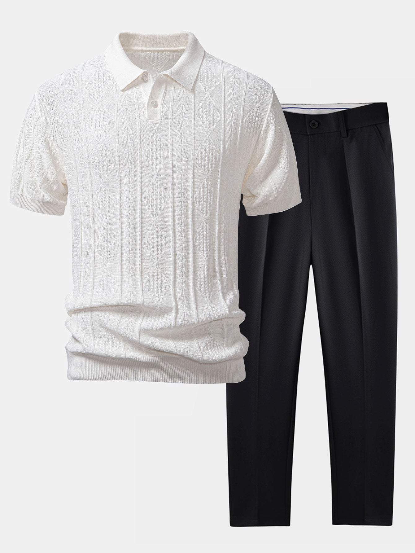 Enrique | GEOMETRIC JACQUARD POLO SHIRT & SLIM FIT TAPERED PANTS