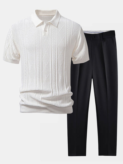 Enrique | GEOMETRIC JACQUARD POLO SHIRT & SLIM FIT TAPERED PANTS