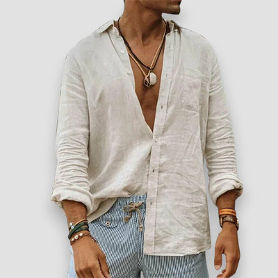 Zackary | Casual Cotton and Linen Shirt with Stand-Up Collar