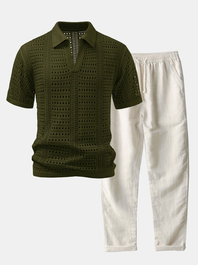 Dario | POLO WITH V IN CROCHET & PANTALONI IN LINO WITH GAMBA DRITTA