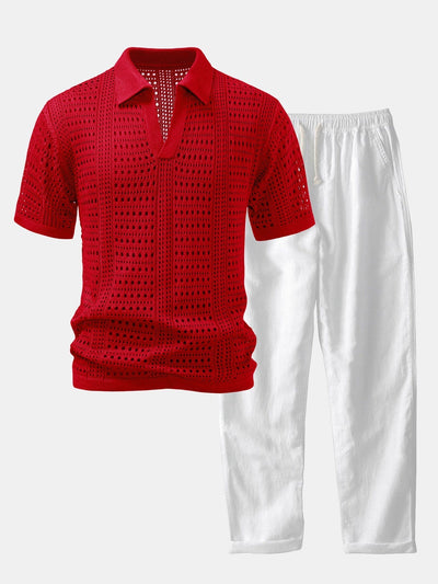 Dario | POLO WITH V IN CROCHET & PANTALONI IN LINO WITH GAMBA DRITTA