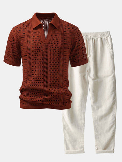 Dario | POLO WITH V IN CROCHET & PANTALONI IN LINO WITH GAMBA DRITTA