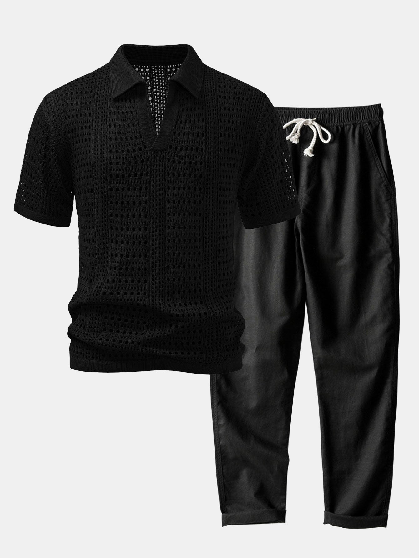 Dario | POLO WITH V IN CROCHET & PANTALONI IN LINO WITH GAMBA DRITTA