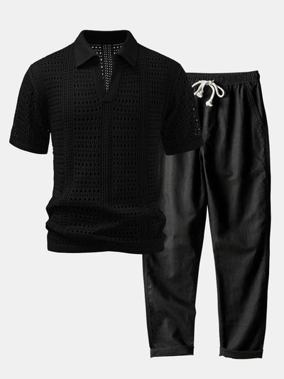 Dario | POLO WITH V IN CROCHET & PANTALONI IN LINO WITH GAMBA DRITTA