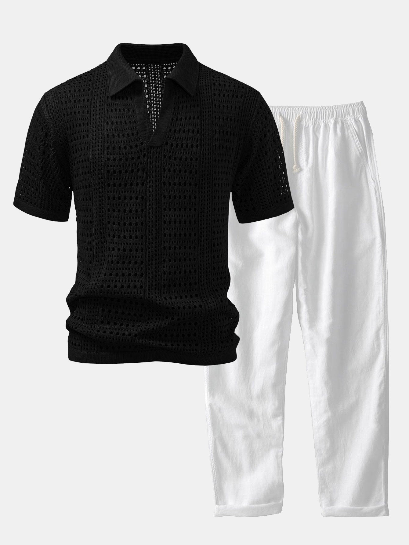Dario | POLO WITH V IN CROCHET & PANTALONI IN LINO WITH GAMBA DRITTA