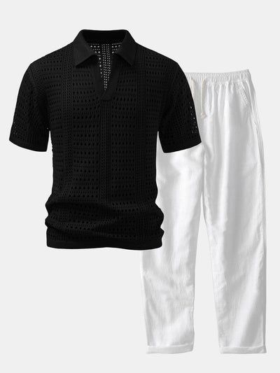 Dario | POLO WITH V IN CROCHET & PANTALONI IN LINO WITH GAMBA DRITTA