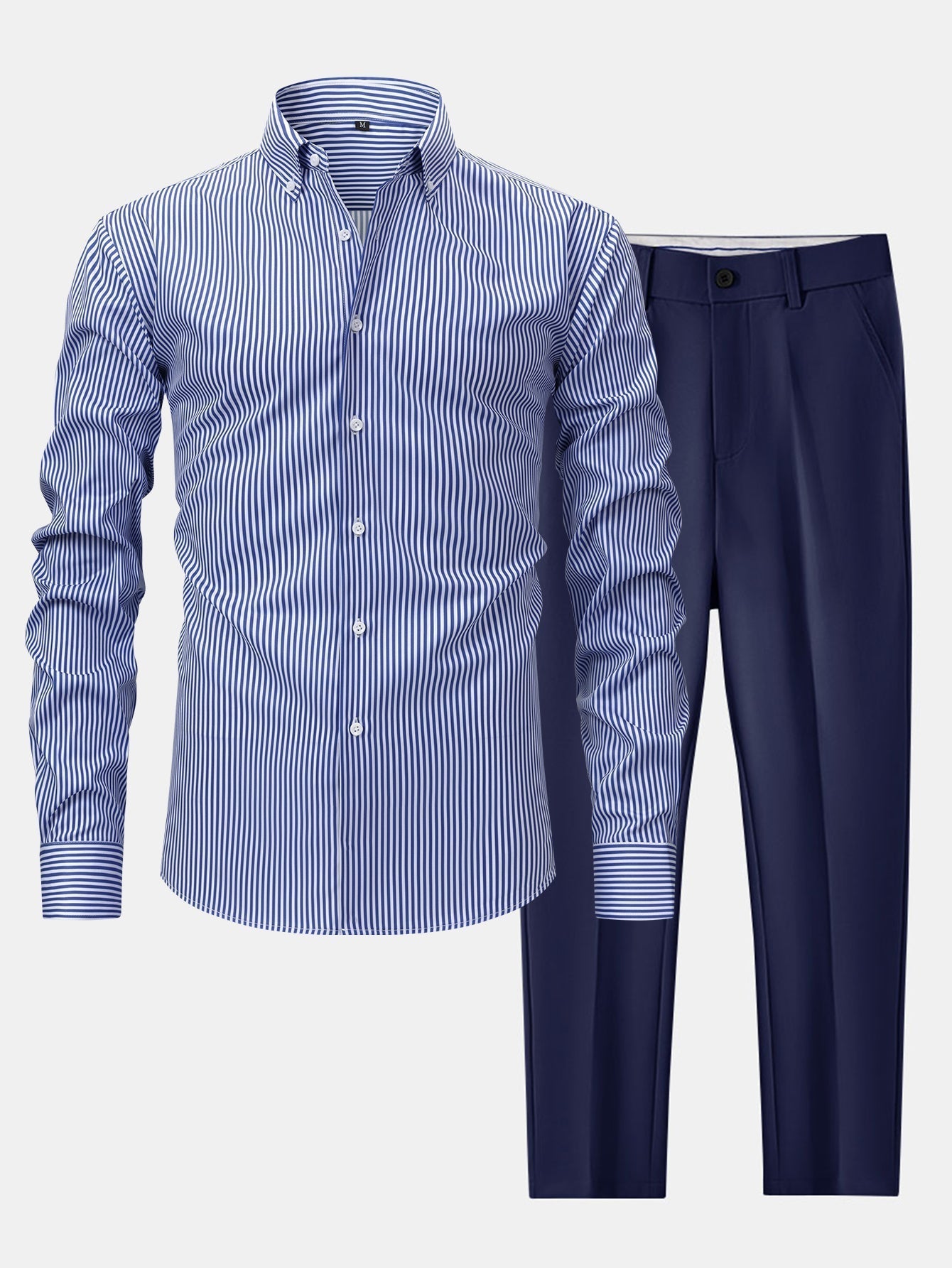 Omar | STRIPED LONG-SLEEVE BUTTON-DOWN SHIRT & SLIM-FIT SKINNY-LEG PANTS