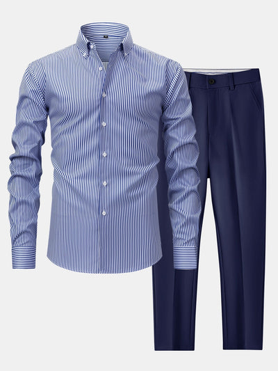 Omar | STRIPED LONG-SLEEVE BUTTON-DOWN SHIRT & SLIM-FIT SKINNY-LEG PANTS