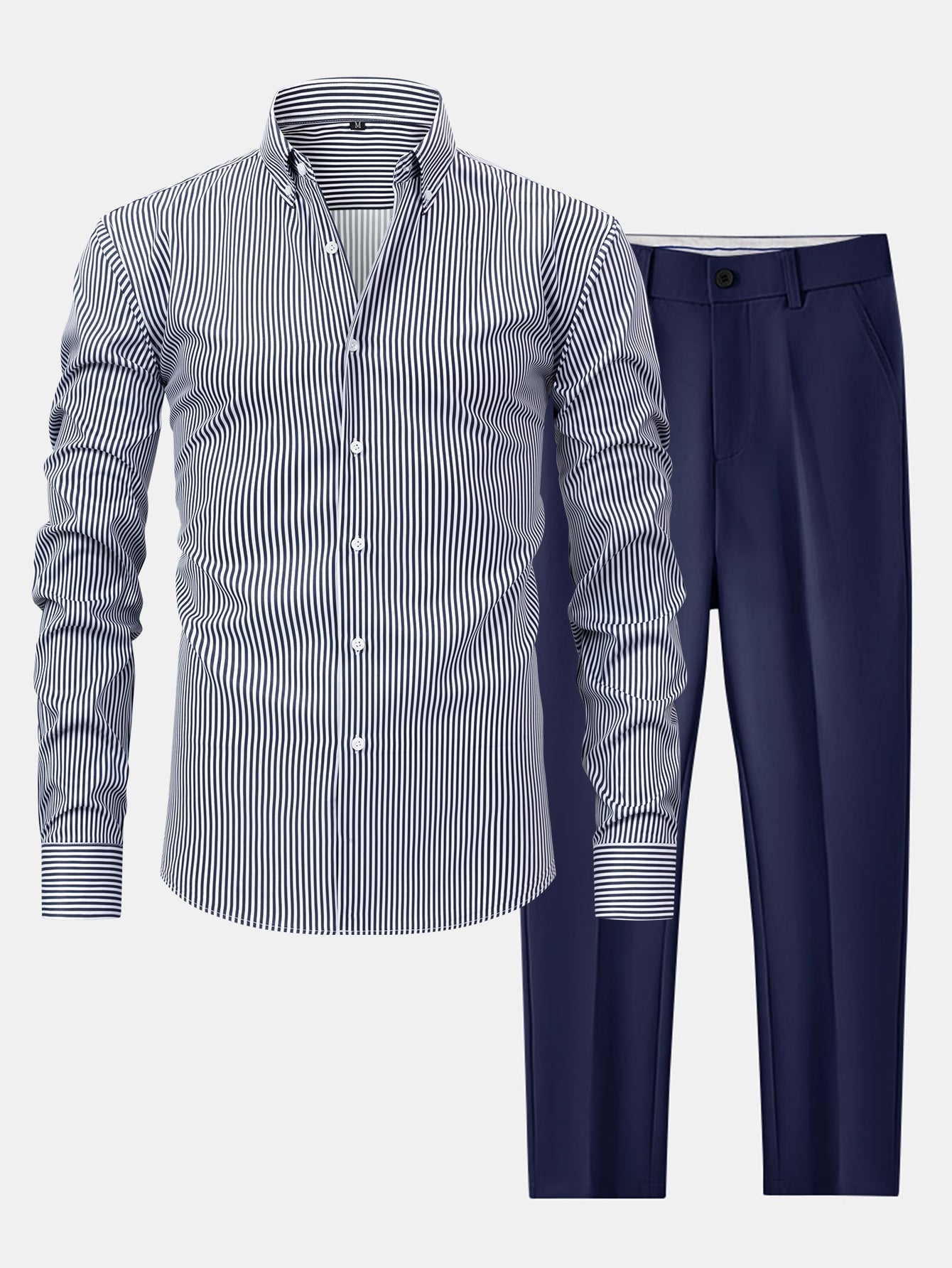 Omar | STRIPED LONG-SLEEVE BUTTON-DOWN SHIRT & SLIM-FIT SKINNY-LEG PANTS