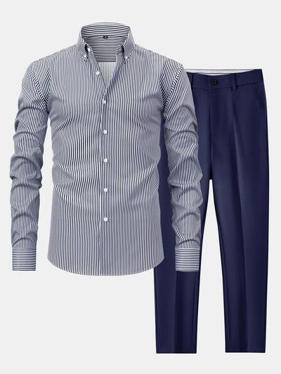 Omar | STRIPED LONG-SLEEVE BUTTON-DOWN SHIRT & SLIM-FIT SKINNY-LEG PANTS