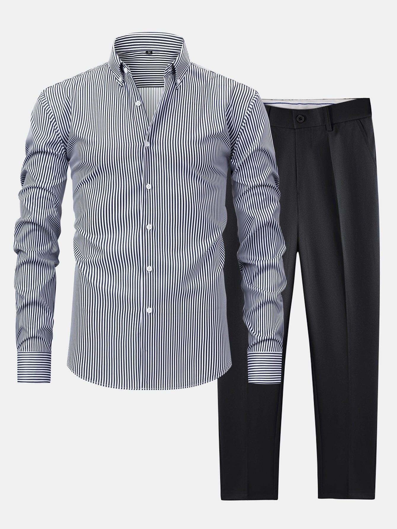 Omar | STRIPED LONG-SLEEVE BUTTON-DOWN SHIRT & SLIM-FIT SKINNY-LEG PANTS