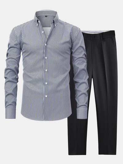 Omar | STRIPED LONG-SLEEVE BUTTON-DOWN SHIRT & SLIM-FIT SKINNY-LEG PANTS