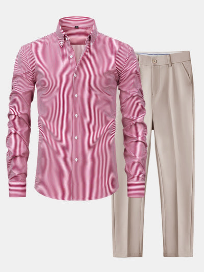 Omar | STRIPED LONG-SLEEVE BUTTON-DOWN SHIRT & SLIM-FIT SKINNY-LEG PANTS