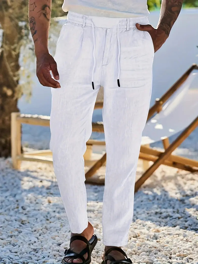 Yves | WIDE-LEG LINEN PANTS WITH DRAWSTRING