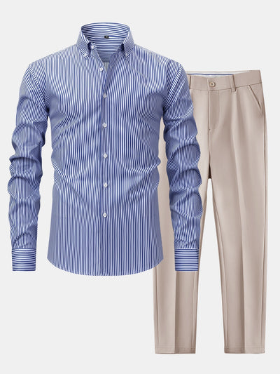 Omar | STRIPED LONG-SLEEVE BUTTON-DOWN SHIRT & SLIM-FIT SKINNY-LEG PANTS