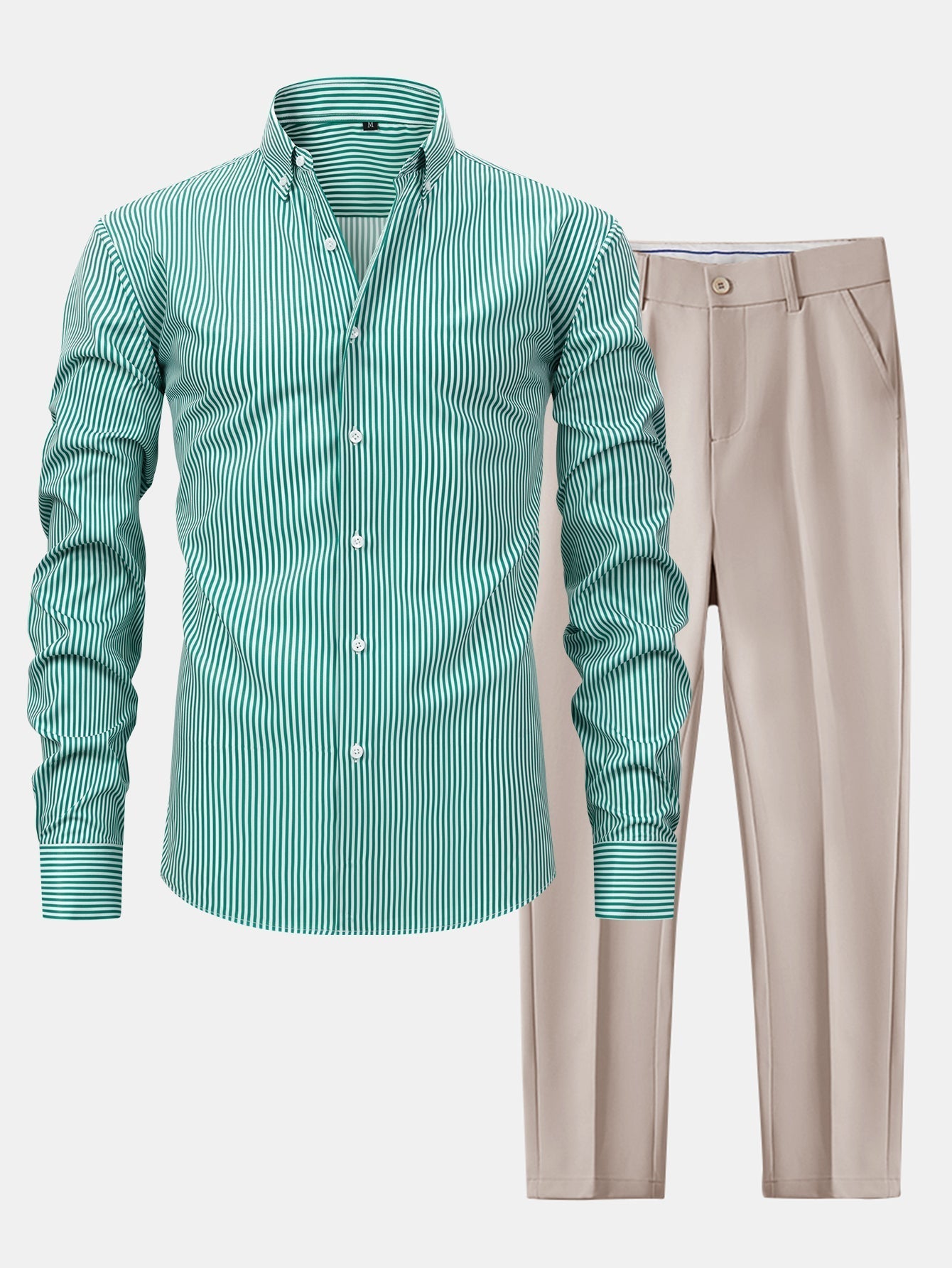 Omar | STRIPED LONG-SLEEVE BUTTON-DOWN SHIRT & SLIM-FIT SKINNY-LEG PANTS