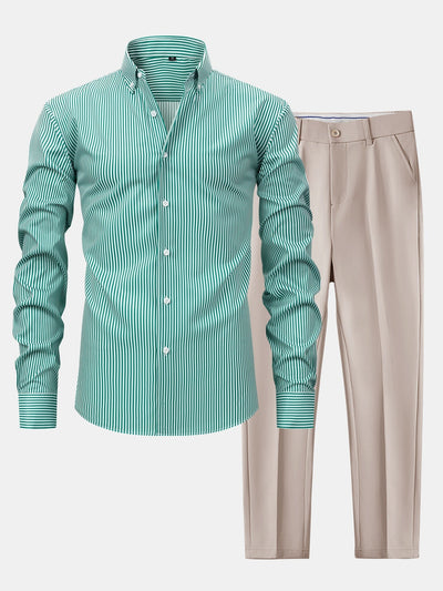 Omar | STRIPED LONG-SLEEVE BUTTON-DOWN SHIRT & SLIM-FIT SKINNY-LEG PANTS