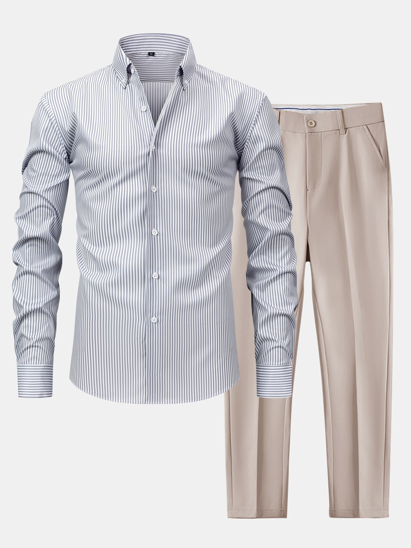 Omar | STRIPED LONG-SLEEVE BUTTON-DOWN SHIRT & SLIM-FIT SKINNY-LEG PANTS
