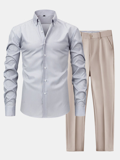 Omar | STRIPED LONG-SLEEVE BUTTON-DOWN SHIRT & SLIM-FIT SKINNY-LEG PANTS