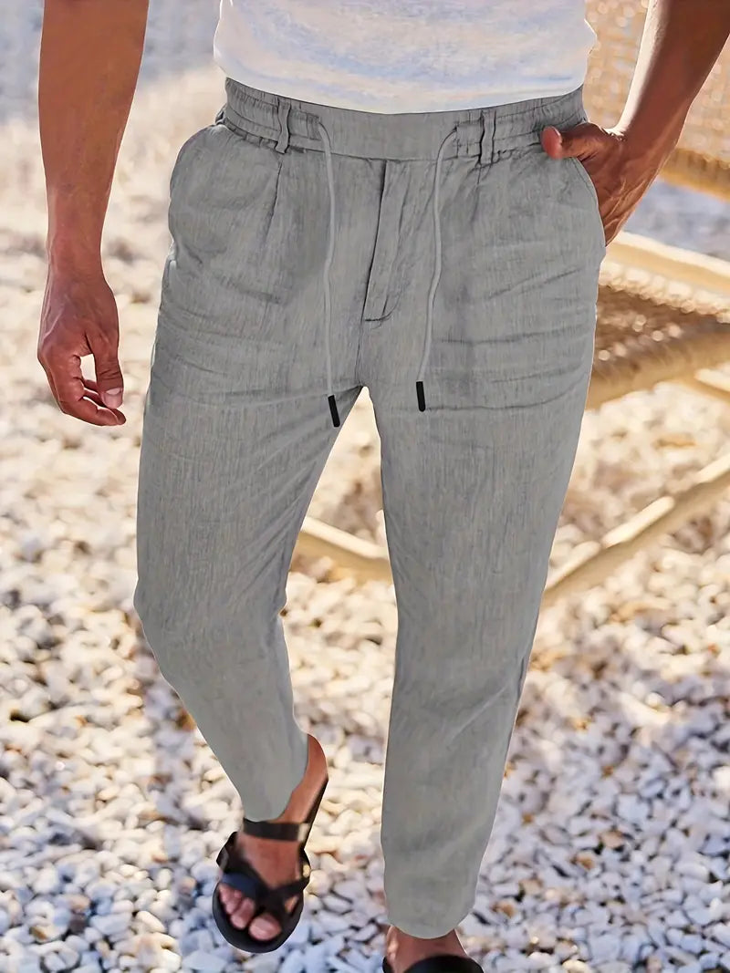 Yves | WIDE-LEG LINEN PANTS WITH DRAWSTRING