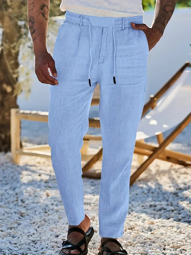 Yves | WIDE-LEG LINEN PANTS WITH DRAWSTRING