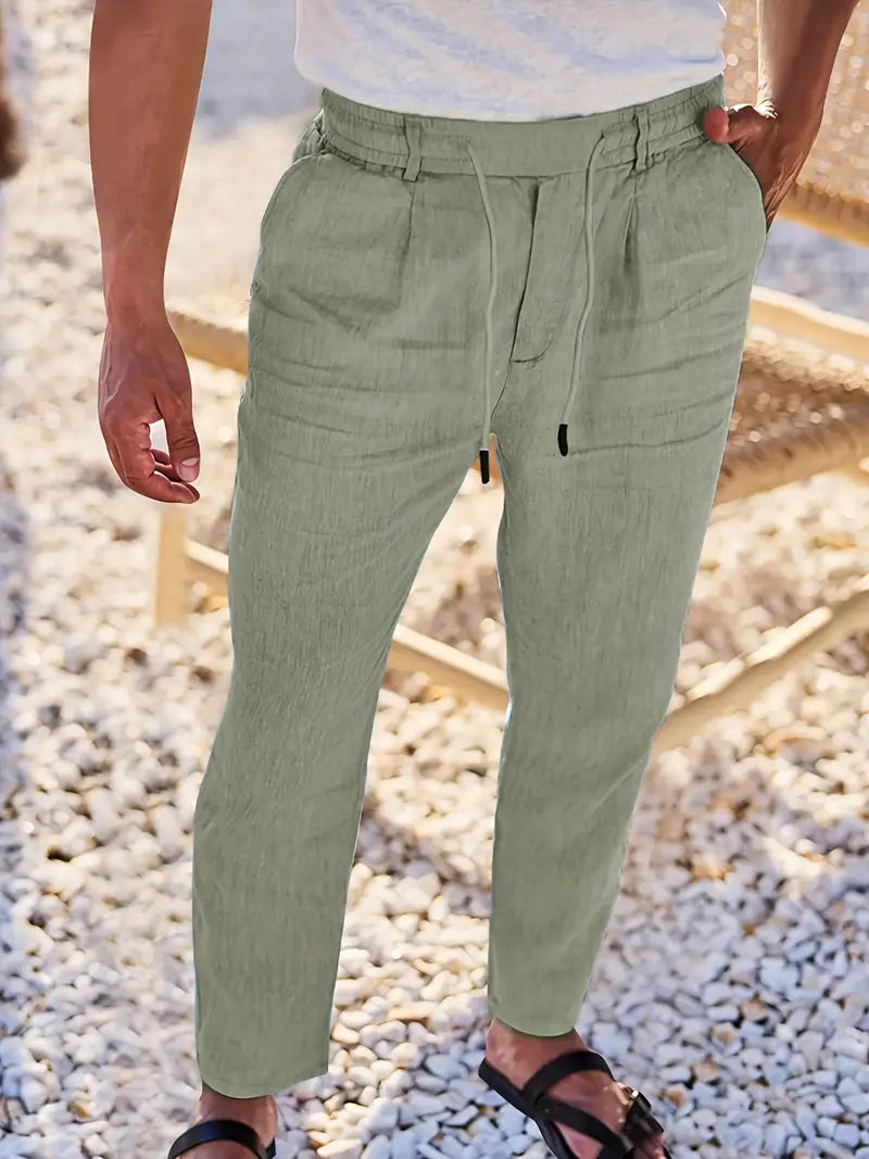 Yves | WIDE-LEG LINEN PANTS WITH DRAWSTRING