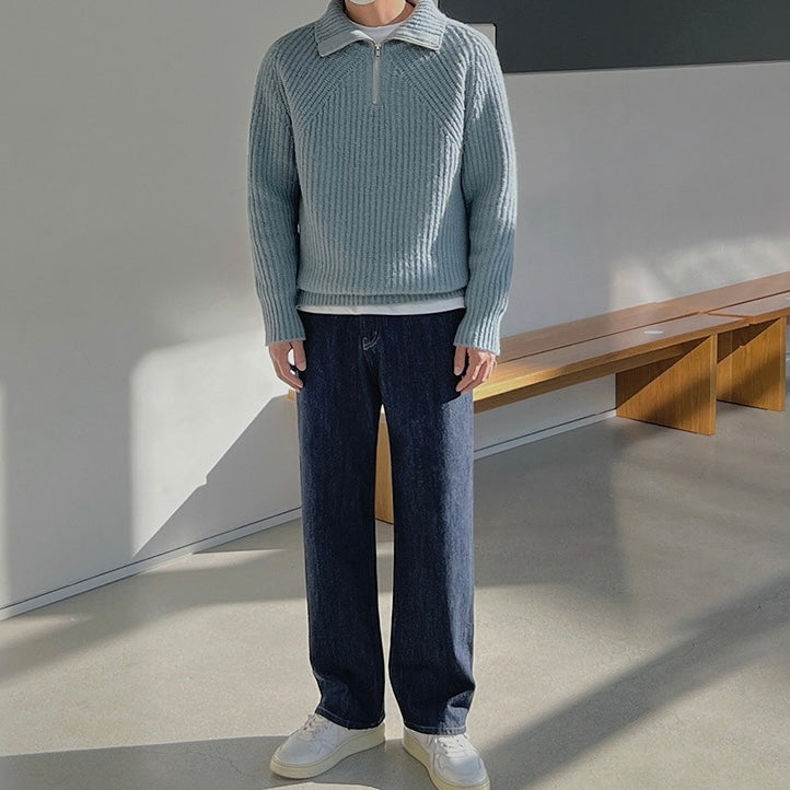 Leo | Azure Quarter-Zip Sweater