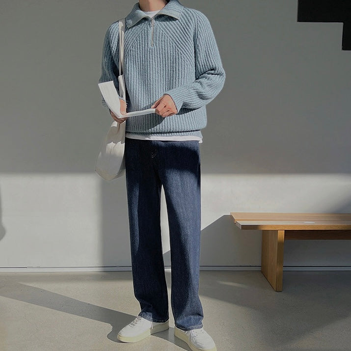 Leo | Azure Quarter-Zip Sweater