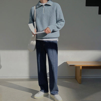 Leo | Azure Quarter-Zip Sweater